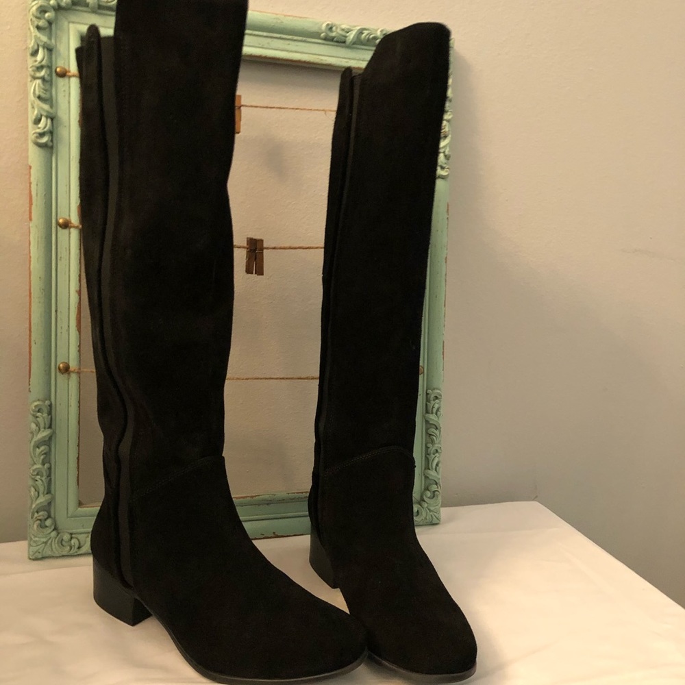 Steve Madden Pullon Black Suade Boots 6.5 (fits 7)
